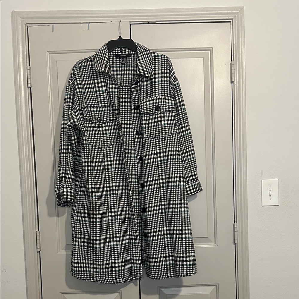 Forever 21 Black and White Checkered Trench Coat